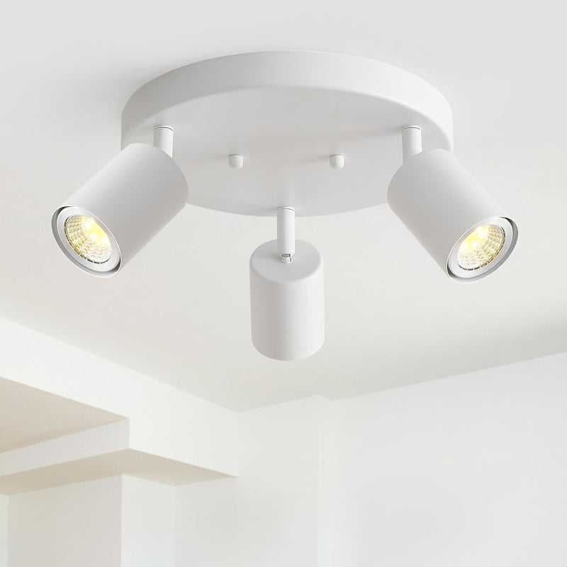 EGM 3 Light Track Lighting, White Round Track Lighting Fixtures, GU10 Flush Mount Directional Ceiling Light for Kitchen, Bedroom, Office, Picture Wall - Image 1